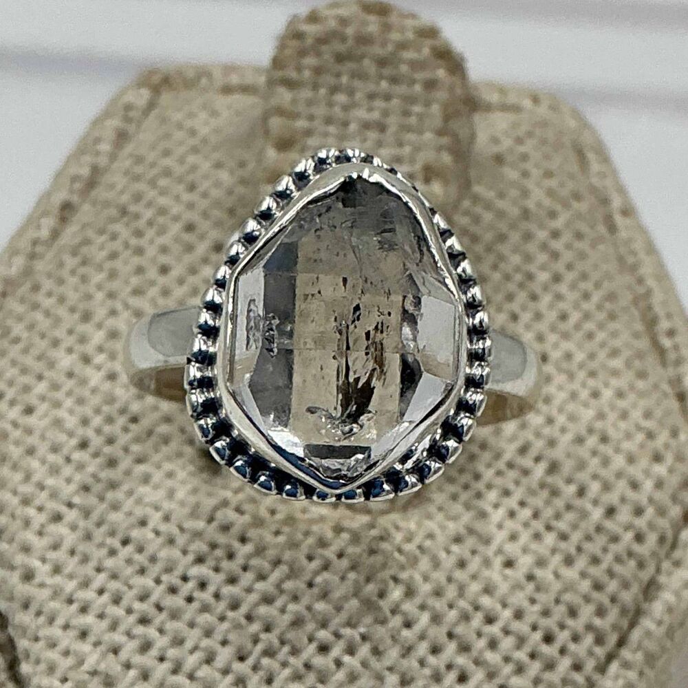 Sterling Silver Bezeled Herkimer Diamond Ring - Size 6 - Clarity, Intuition & Al